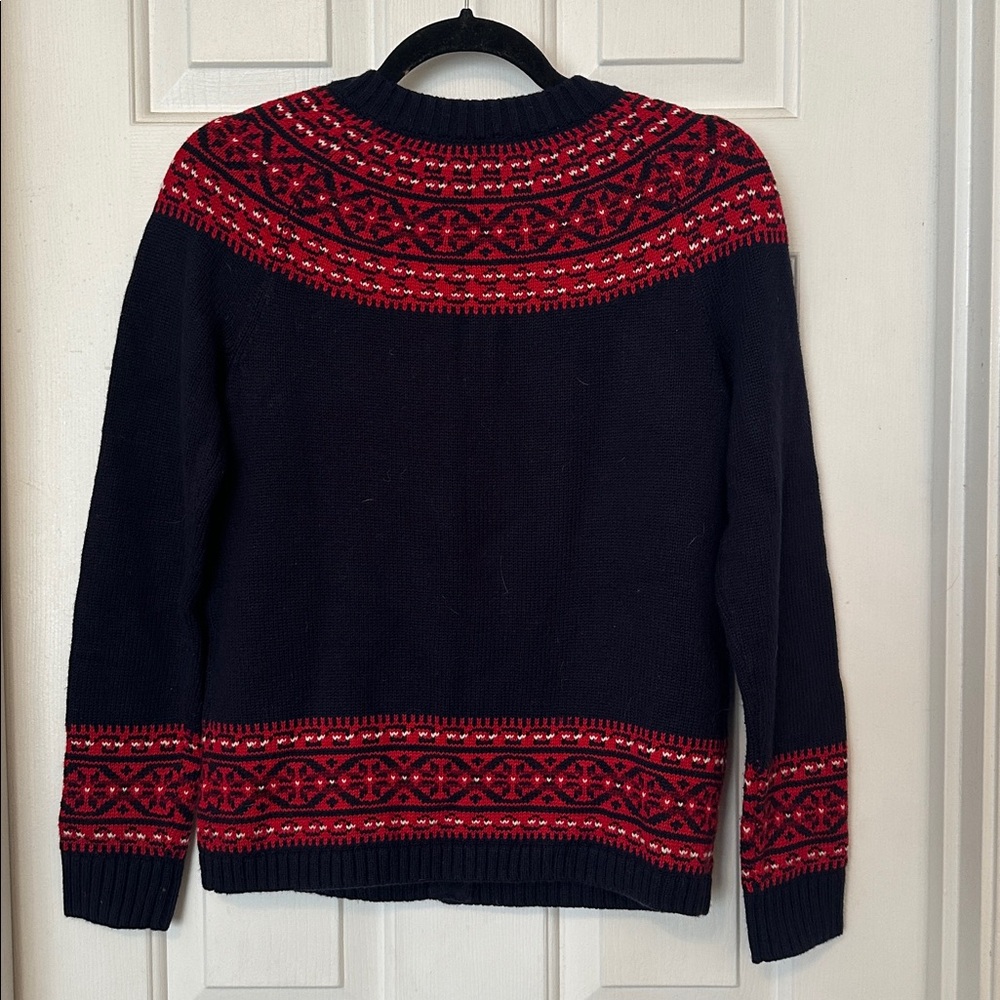 Talbots fair isle cardigan wool blend xs navy red - Picture 4 of 6